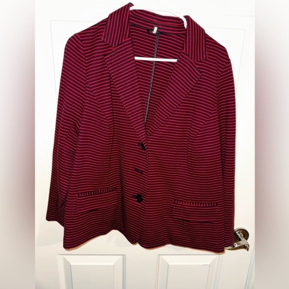 Talbots Plus Jacket Blazer Red Black Stripes Notch Collar Petite 2XP